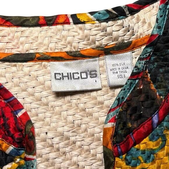 100% Silk Chico’s Woven Patterned Blazer 3/XL - Picture 2 of 3